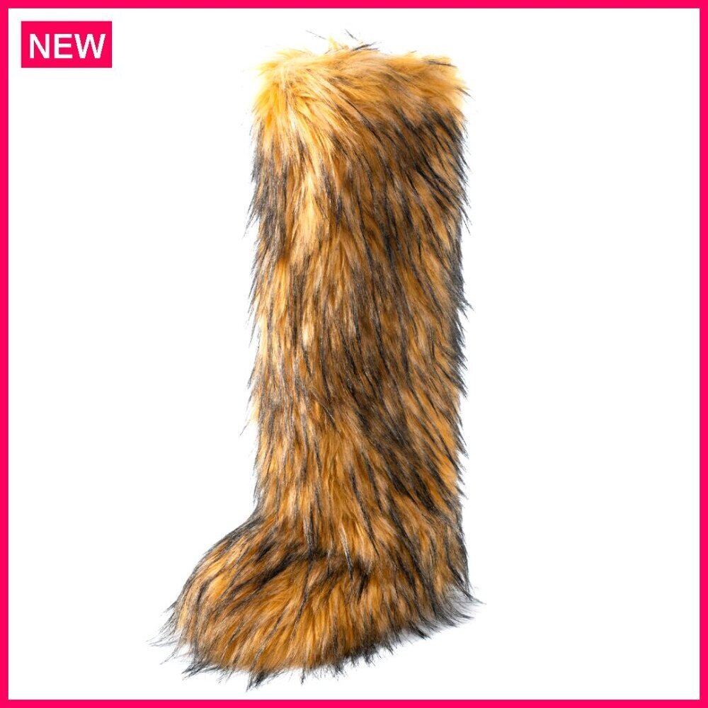 Women's Faux Fur Knee-High Boots, Plush Warm Winter Shoes, Indoor Outdoor